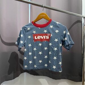 Levi's Blue Star Crop Top with Red Accents